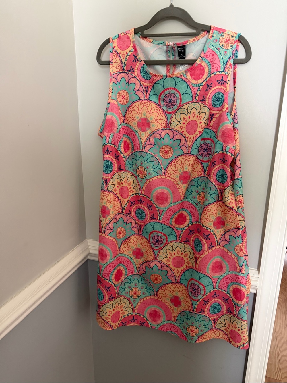 Colorful Floral Retro Sleeveless Mini Dress - Pink & Teal
